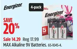 Canadian Tire Energizer MAX Alkaline 9V Batteries offer