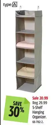 Canadian Tire type A 5-Shelf Hanging Organizer offer