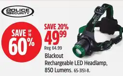 Canadian Tire POLICE SECURITY Blackout Rechargeable LED Headlamp offer