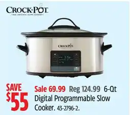 Canadian Tire CrockPot Digital Programmable Slow Cooker offer