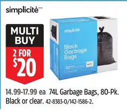 Canadian Tire Simplicite 74L Garbage Bags, 80-Pk offer