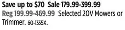 Canadian Tire Selected 20V Mowers or Trimmer offer