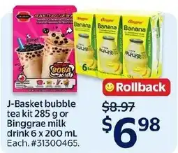 Walmart J-Basket bubble tea kit or Binggrae milk drink offer