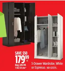Canadian Tire 3-Drawer Wardrobe, White or Espresso offer