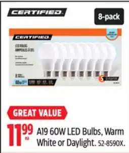 Canadian Tire Certified A19 60W LED Bulbs offer
