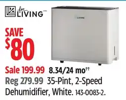 Canadian Tire FOR LIVING 35-Pint, 2-Speed Dehumidifier offer