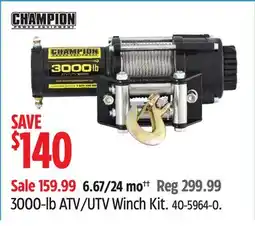 Canadian Tire CHAMPION POWER EQUIPMENT 3000-lb ATV/UTV Winch Kit offer