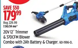 Canadian Tire Mastercraft 20V 12 Trimmer & 370CFM Blower Combo with 2Ah Battery & Charger offer