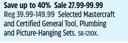 Canadian Tire Selected Mastercraft and Certified General Tool offer