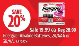 Canadian Tire Energizer Alkaline Batteries, 24/AAA or 36/AA offer