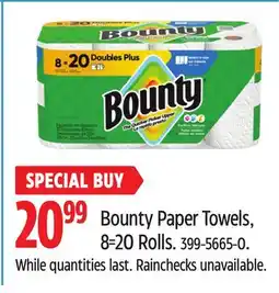 Canadian Tire BOUNTY PAPER TOWELS, 8-20 ROLLS offer