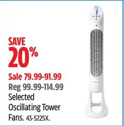 Canadian Tire Selected Oscillating Tower Fans offer