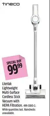 Canadian Tire Tineco LiteVak Lightweight Multi-Surface Cordless Stick Vacuum with HEPA Filtration offer