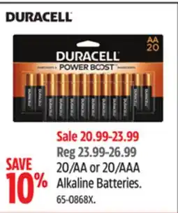 Canadian Tire DURACELL 20/AA or 20/AAA Alkaline Batteries offer