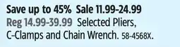 Canadian Tire Mastercraft Selected Pliers, C-Clamps and Chain Wrench offer