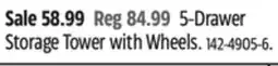 Canadian Tire TYPE A 5-Drawer Storage Tower with Wheels offer