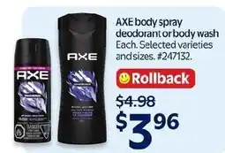 Walmart Axe body spray deodorant or body wash offer