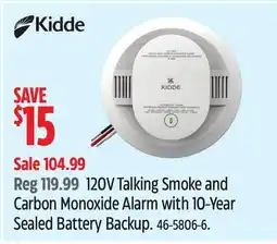Canadian Tire KIDDE 120V Talking Smoke and Carbon Monoxide Alarm with 10-Year Sealed Battery Backup offer