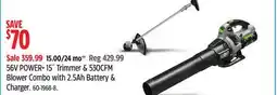 Canadian Tire EGO 56V POWER-15 Trimmer & 530CFM Blower Combo with 2.5Ah Battery & Charger offer