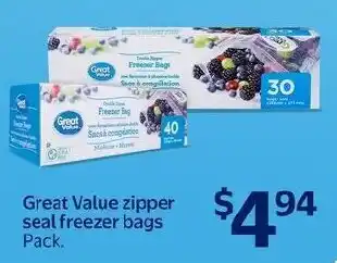 Great Value zipper seal freezer bags