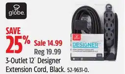 Canadian Tire GLOBE 3-Outlet 12' Designer Extension Cord offer