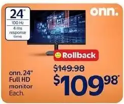 Walmart onn. 24" full hd monitor offer
