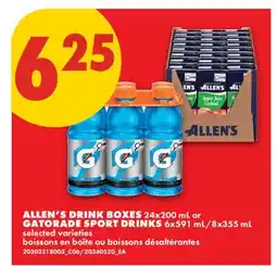 No Frills ALLEN'S DRINK BOXES, 24X200 ML OR GATORADE SPORT DRINKS, 6X591 ML/8X355 ML offer