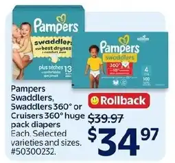 Walmart Pampers Swaddlers Swaddlers 360 or Cruisers 360 huge pack diapers offer