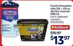 Walmart Finish dishwasher tabs 30s - 45s or Jet-Dry rinse aid offer