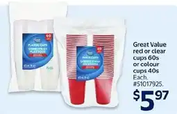 Walmart Great Value plastic cups offer