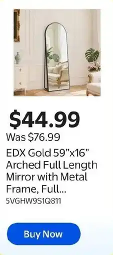 Walmart EDX Gold Arched Full Length Mirror with Metal Frame offer