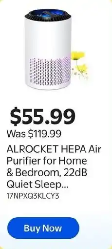 Walmart Alrocket hepa air purifier for home & bedroom offer