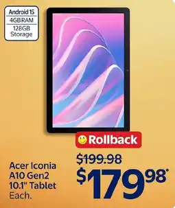 Walmart Acer Iconia A10 Gen2 10.1" Tablet offer