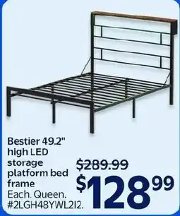 Walmart Bestier 49.2" high LED storage platform bed frame offer