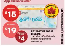 No Frills PC BATHROOM TISSUE, 30=100 ROLLS offer