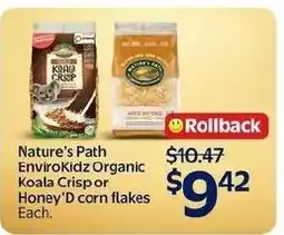 Walmart Nature's Path EnviroKidz Organic Koala Crisp or Honey'D corn flakes offer