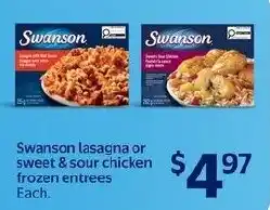 Walmart Swanson lasagna or sweet & sour chicken frozen entrees offer