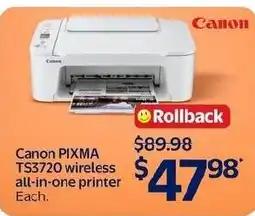 Walmart Canon PIXMA TS3720 wireless all-in-one printer offer