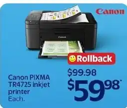 Walmart Canon PIXMA TR4725 inkjet printer offer