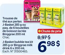 Walmart J-Basket bubble tea kit 285 g or Binggrae milk drink offer
