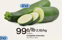 Avril Québec courgettes vertes bios offer