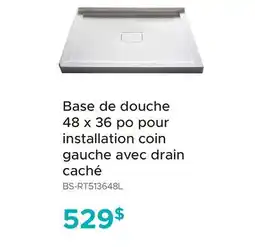 Bath Depot Base de douche 48 x 36 po pour installation coin gauche avec drain caché Collection Linus offer