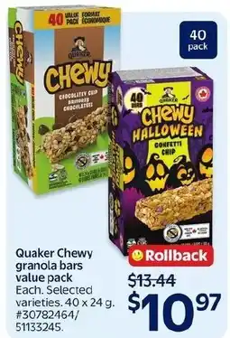 Walmart Quaker Chewy granola bars offer
