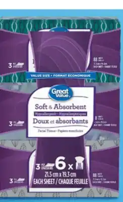 Walmart Great Value 3-ply facial tissues offer