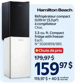 Walmart Hamilton Beach 3.3-cu. ft. Compact fridge with freezer offer