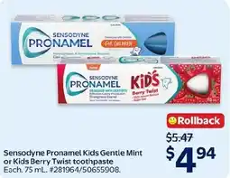 Walmart Sensodyne Pronamel Kids Gentle Mint or Kids Berry Twist toothpaste offer