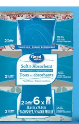 Walmart Great Value 2-ply facial tissues offer