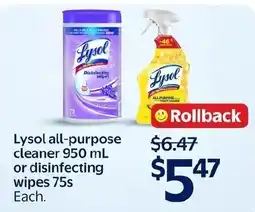 Walmart Lysol all-purpose cleaner or disinfecting wipes offer