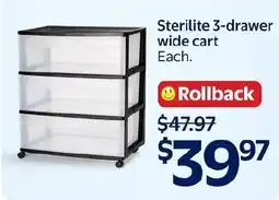 Walmart Sterilite 3-drawer wide cart offer