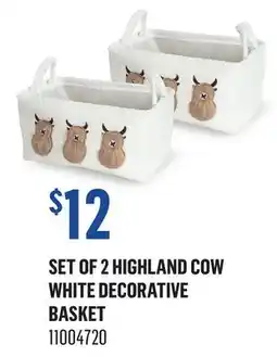 Canac Set of 2 Highland Cow White Decorative Basket offer